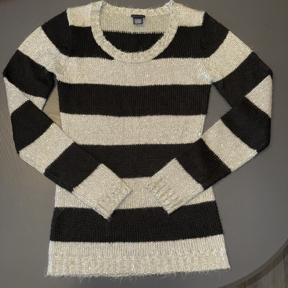 Rue 21 Striped Mini Sweater Dress Sequins Women's Size L Y2K Preppy W/Leggings